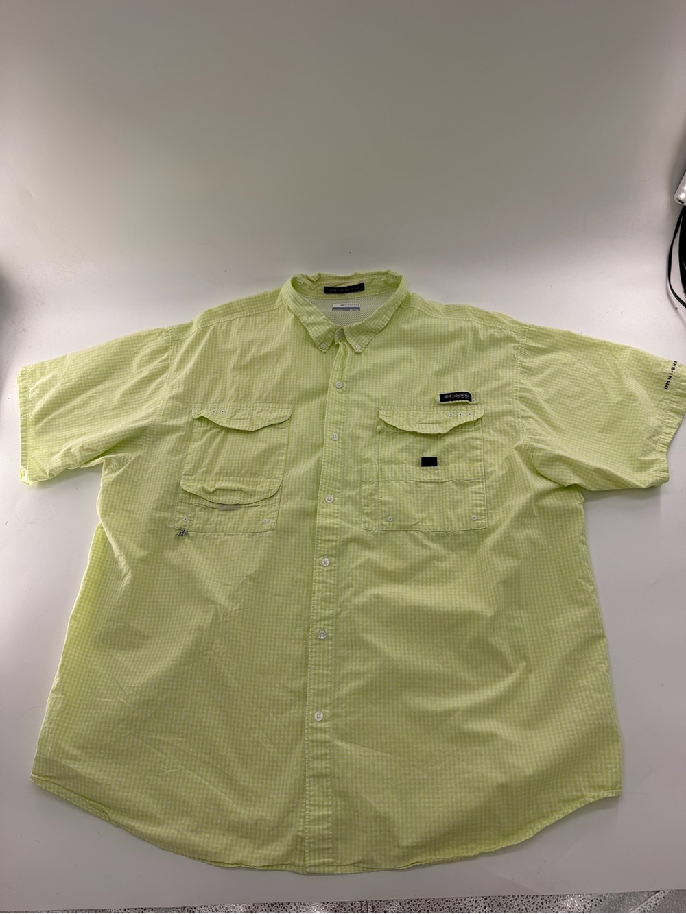 Columbia Men’s Super Bonehead Classic Short Sleeve Shirt Plaid Gingham Green